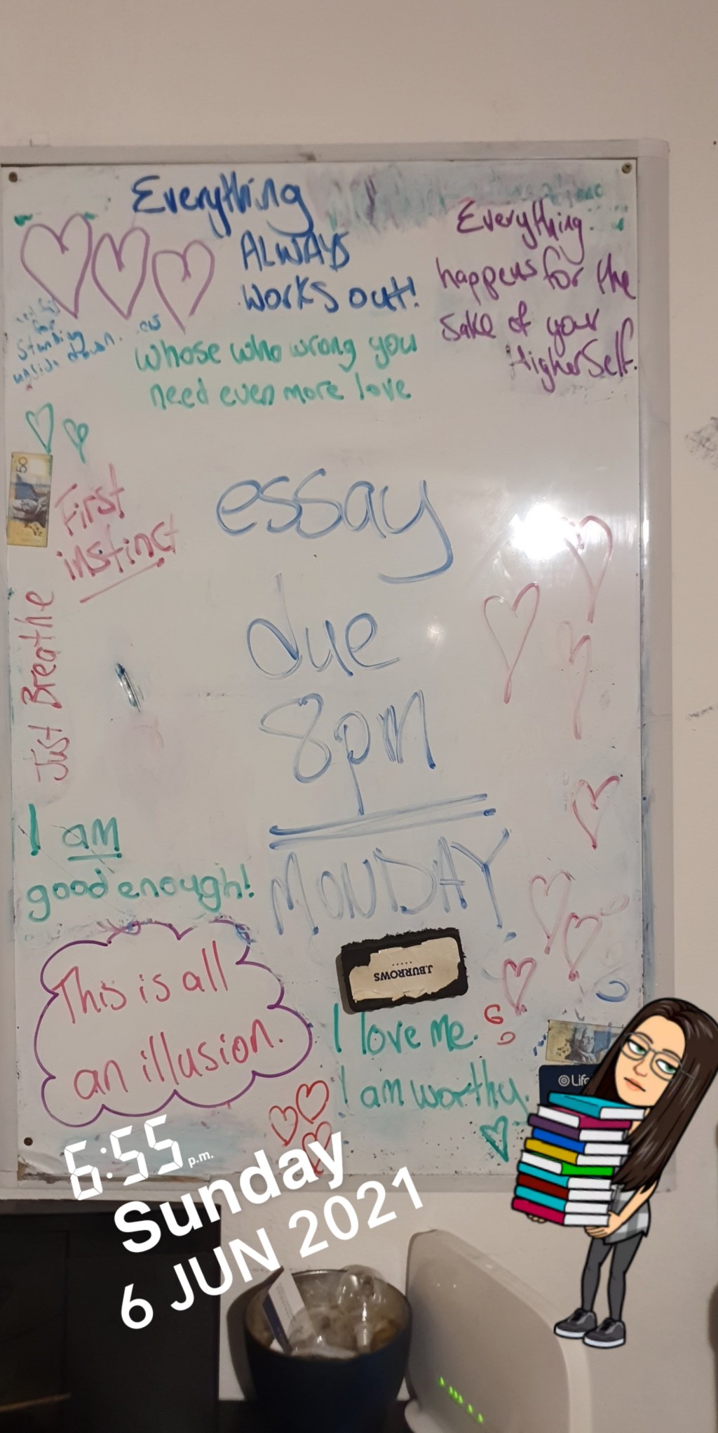 My philosophy essay is due tomorrow! Not Tuesday but Monday night ๐คฆโโ๏ธ๐