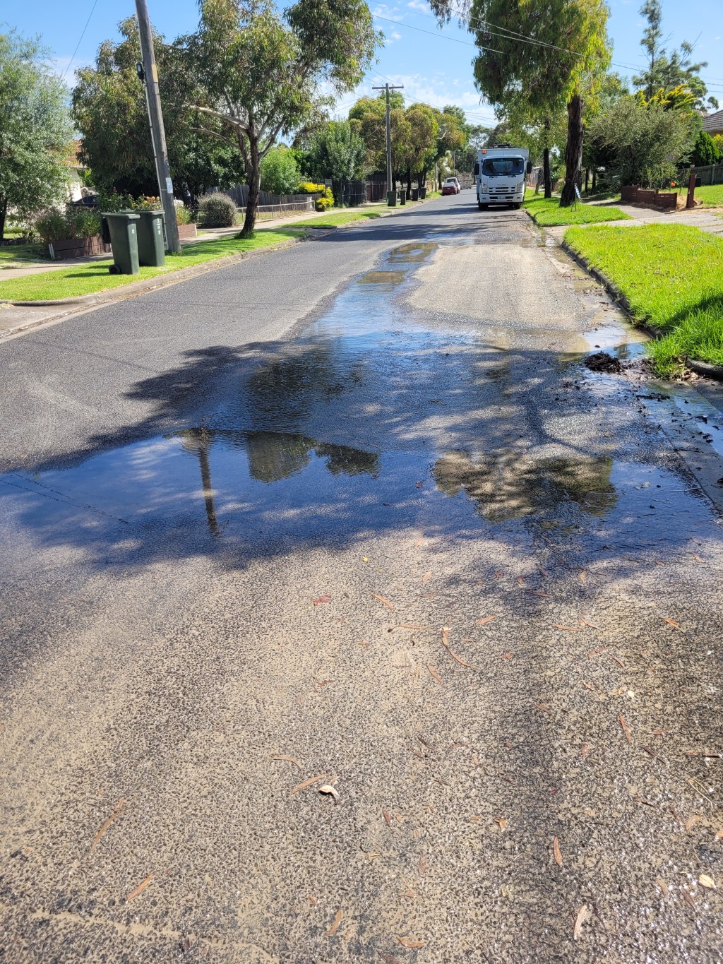 My street has now been leaking from underground for many days now.. looks like there is finally workers here to fix it&nbsp;🤞