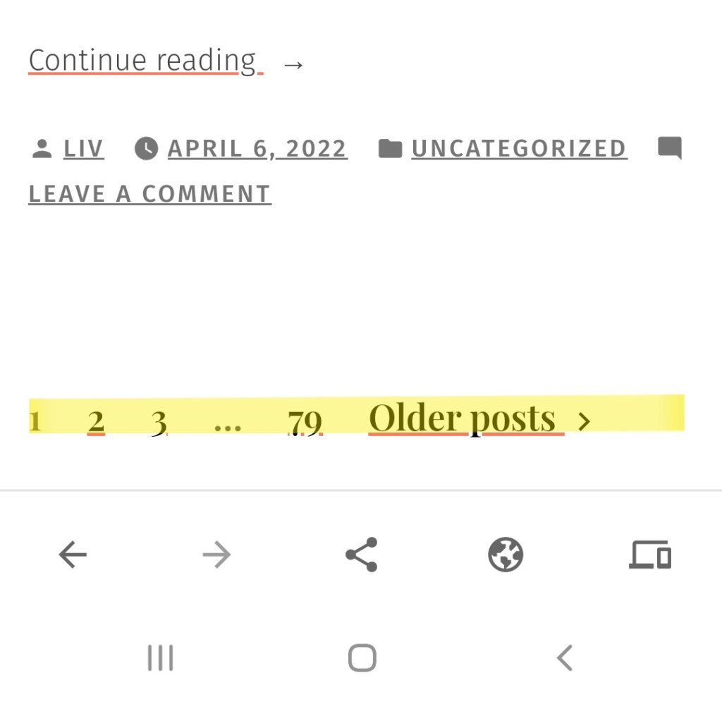 Click on “uncategorised” under any of my blogs to see page numbers at the end of the page&nbsp;😅