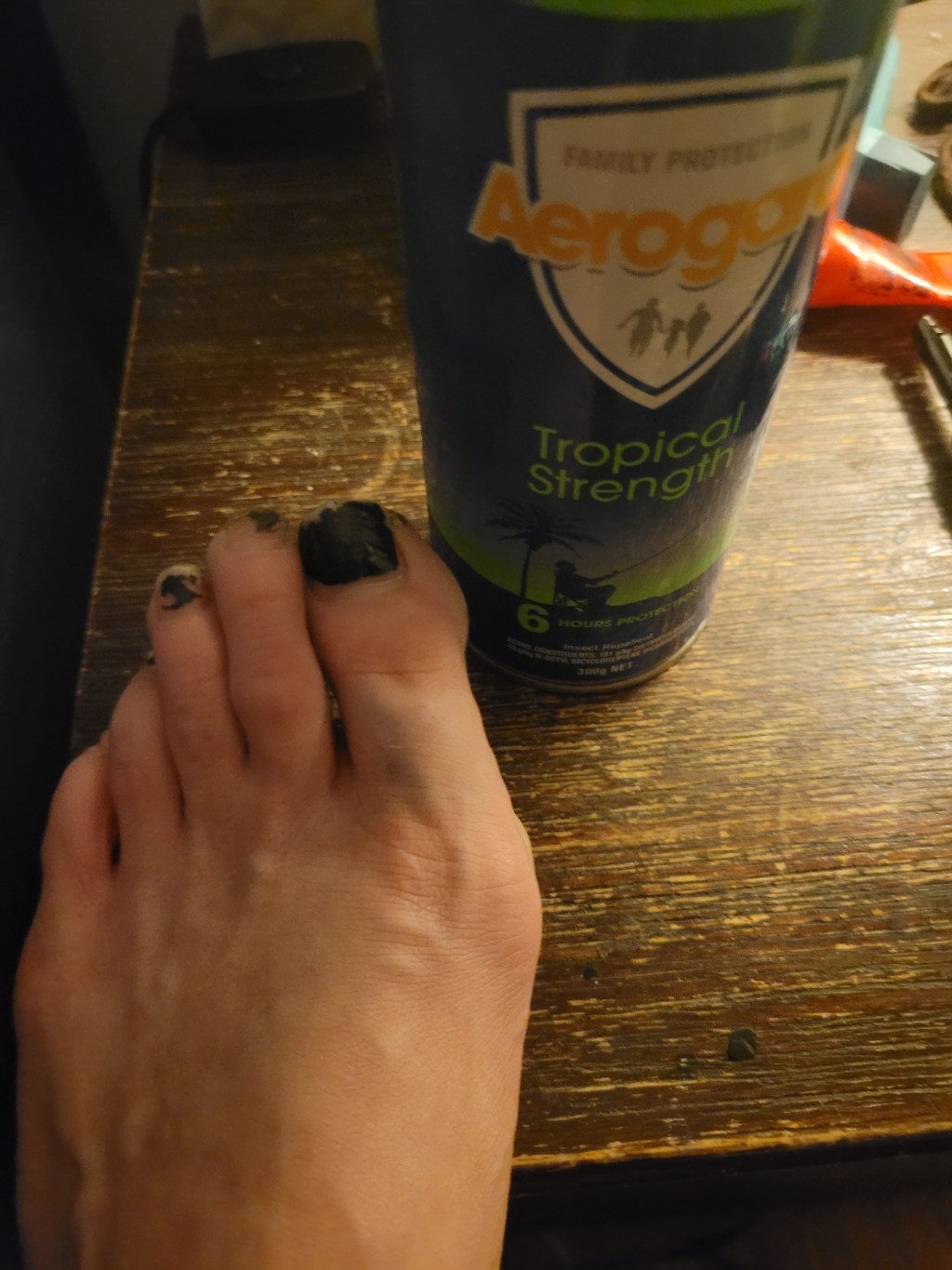 I dropped the bug spray on my big toe&nbsp;😖